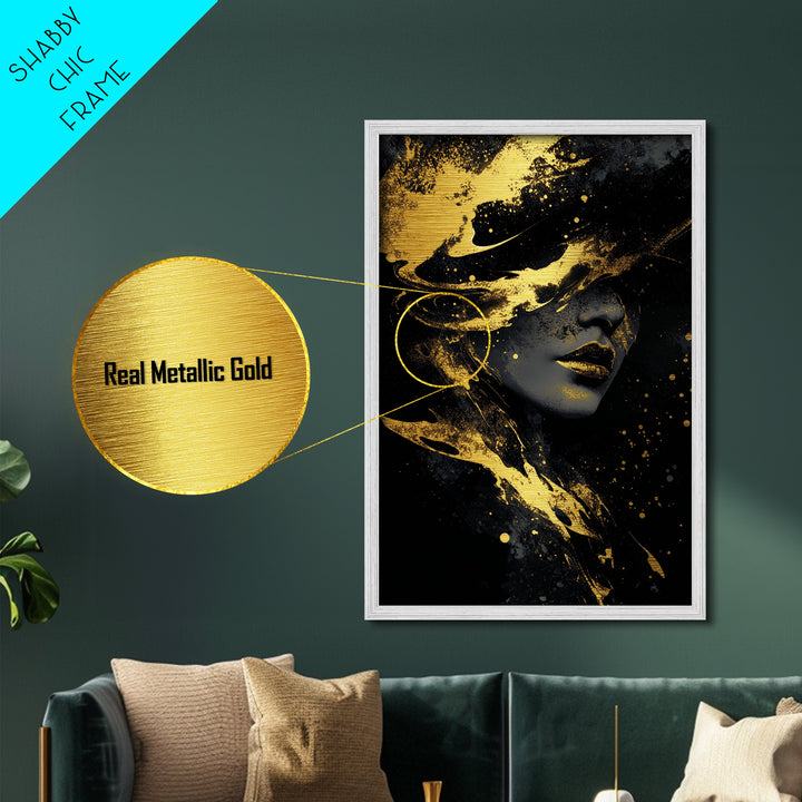 Witch Silhouette Metallic Gold Art, Haunted Gothic Metal Art Wall Hanging, Spooky Season Print in Handcrafted Wood Frame