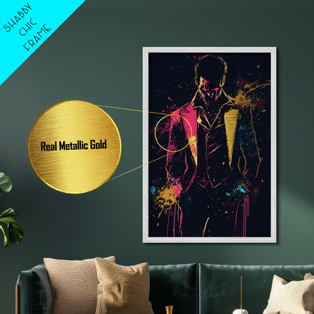 Metallic Gold Art Gothic Gentleman Wall Decor | Spooky Halloween Metal Art with Real Wood Frame | Dark Elegant Haunted Home Accent