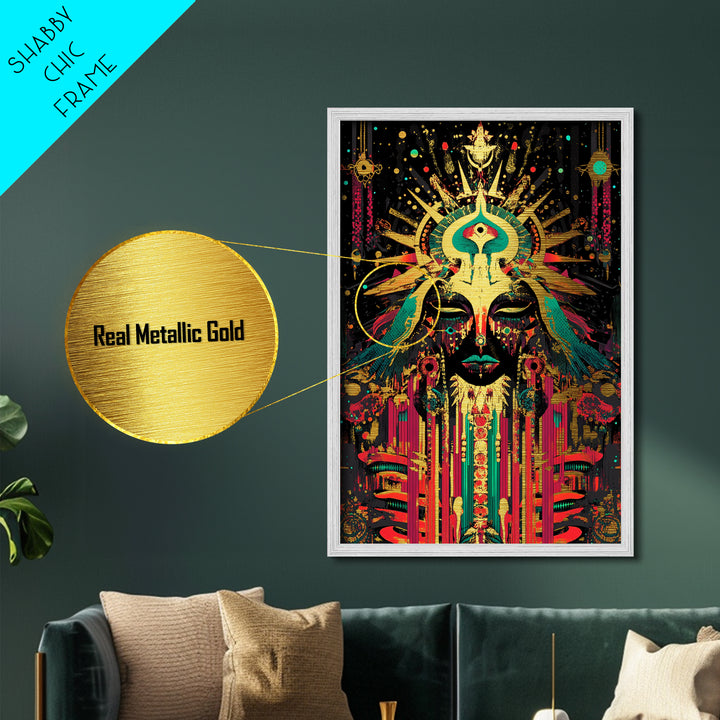 Occult Goddess Metallic Gold Art Metal Art Halloween Spooky Season Wall Art Vibrant Mystical Decor in a Real Wood Frame
