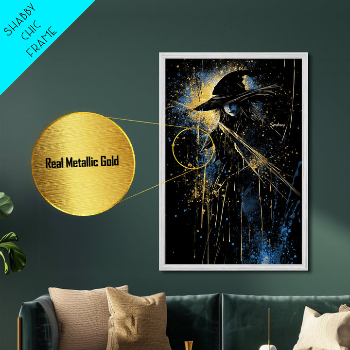 Witchy Gothic Halloween Wall Art Metallic Gold Art Metal Art Spooky Season Decor Portrait Framed in Solid Real Wood