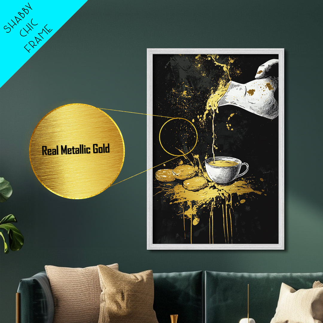 Witch’s Tea Metallic Gold Art Metal Art Gothic Halloween Print with Real Wood Frame Creepy Kitchen or Spooky Dining Room Decor