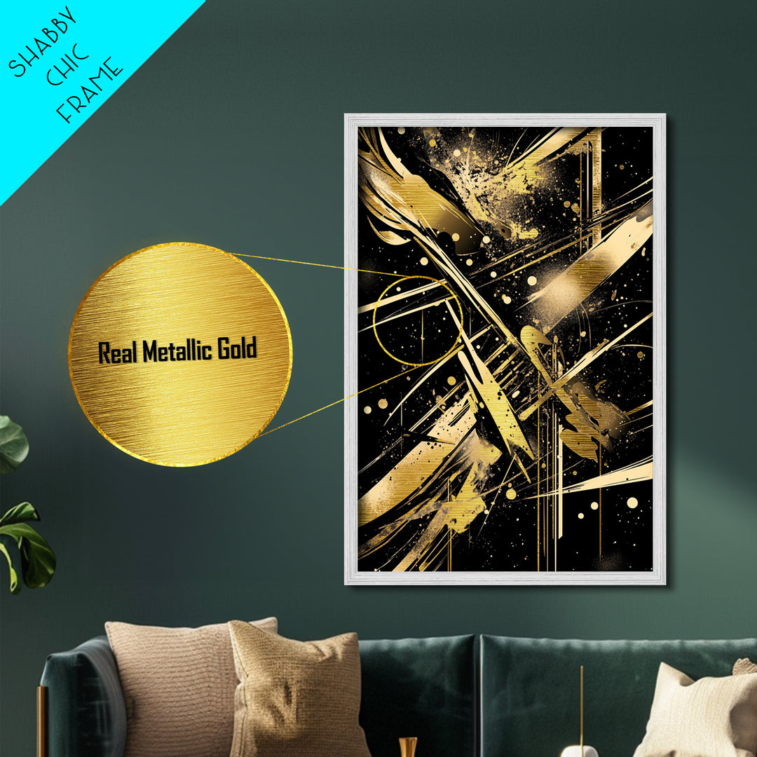 Abstract Haunted Geometry Metallic Gold Art Metal Art, Spooky Halloween Modern Gothic Wall Hanging with Real Wood Frame