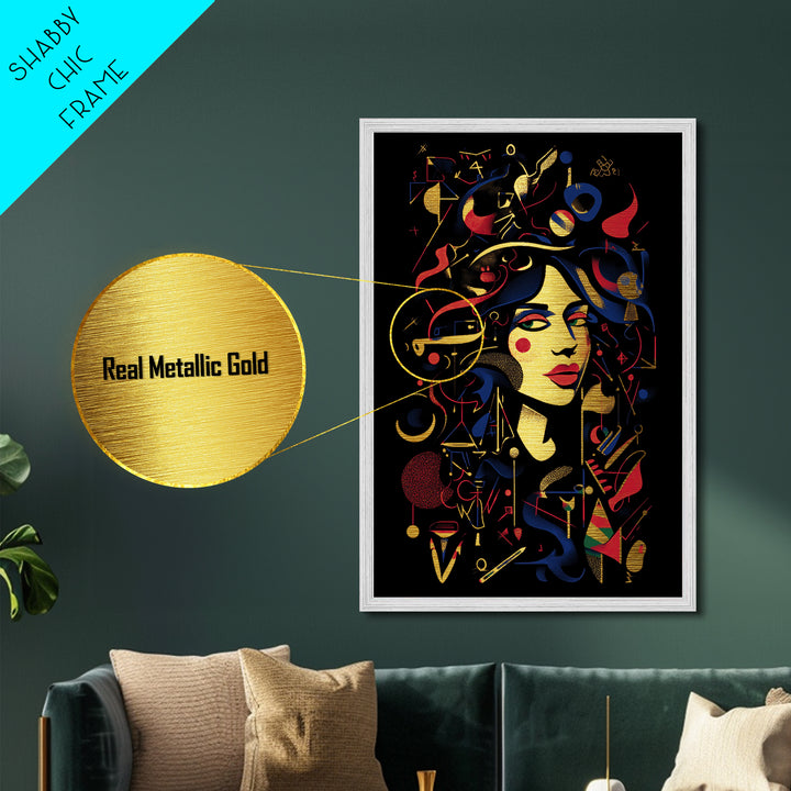 Haunted Witch Portrait Metallic Gold Art, Gothic Metal Art Wall Decor with Real Wood Frame, Spooky Halloween Home Accent