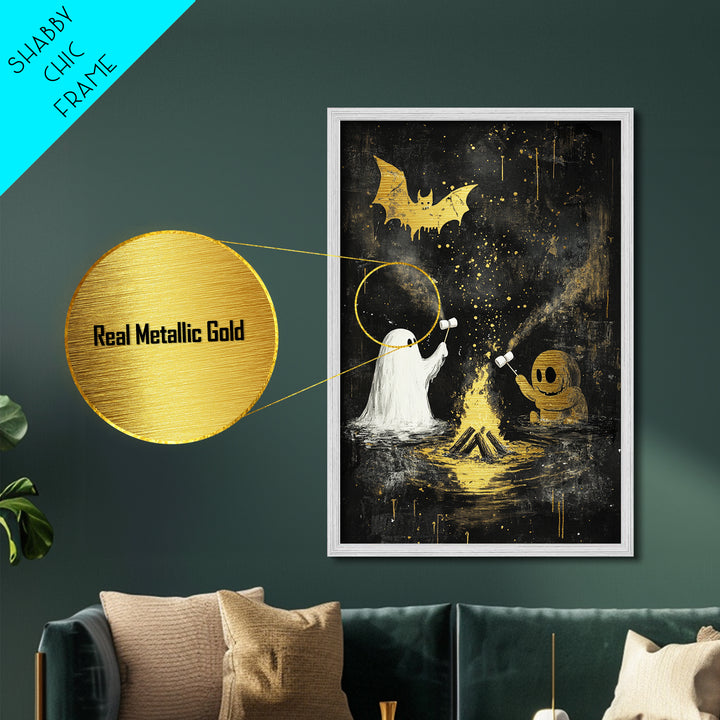 Abstract Black and Gold Woman’s Face, Witchy Metallic Gold Art, Spooky Season Metal Art with Real Wood Frame for Decor