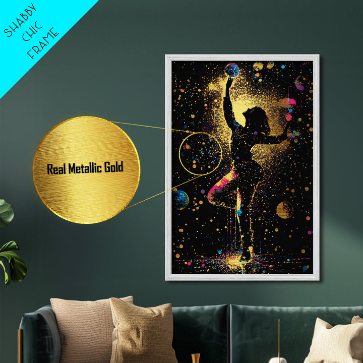Dancing Spirit Metallic Gold Art Metal Art Halloween Spooky Wall Art framed in genuine real wood cosmic haunted season décor