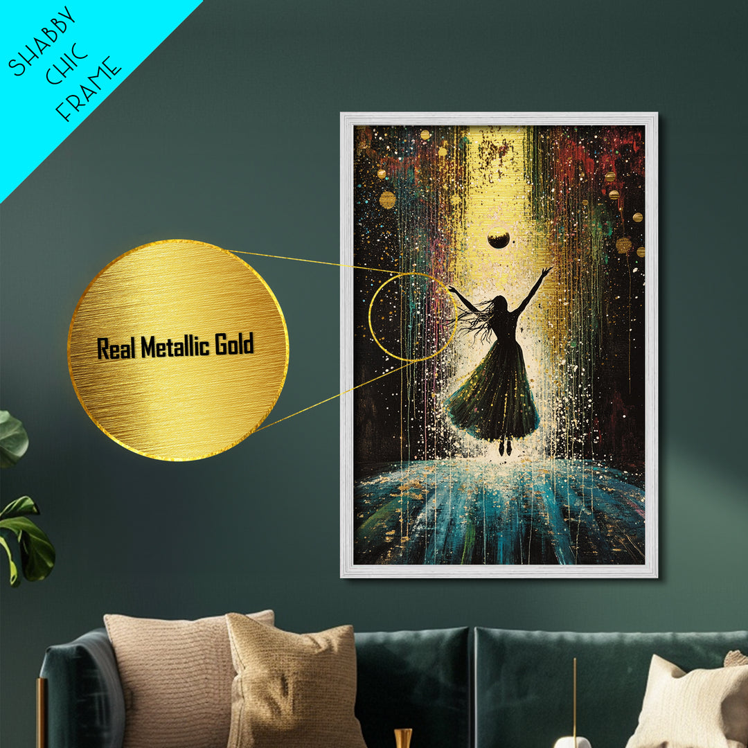 Mystical Witchy Silhouette Metallic Gold Art Metal Art | Enchanted Spooky Season Wall Hanging with Real Wood Frame