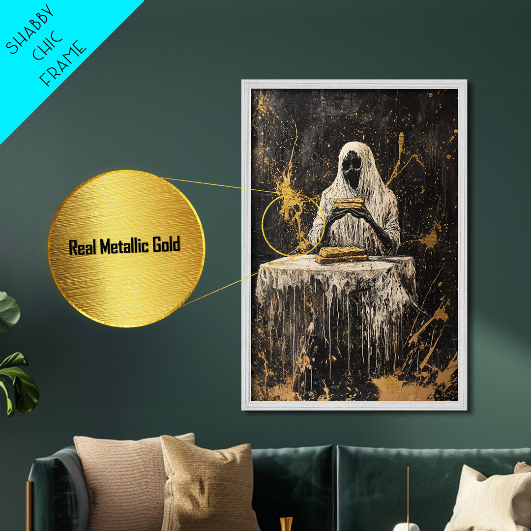 Witchy Sorceress Metallic Gold Art Metal Art, Halloween Wall Hanging with Real Wood Framing, Spooky Witch Decor