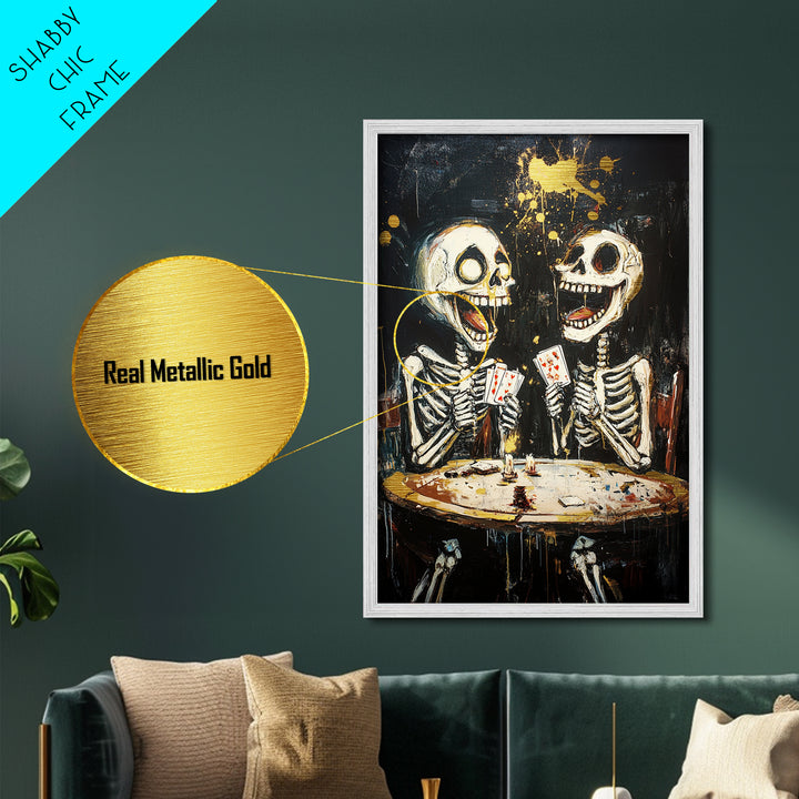 Dark Librarian Metallic Gold Art Metal Art, Creepy Halloween Painting with Real Wood Frame for Haunted Gothic Home