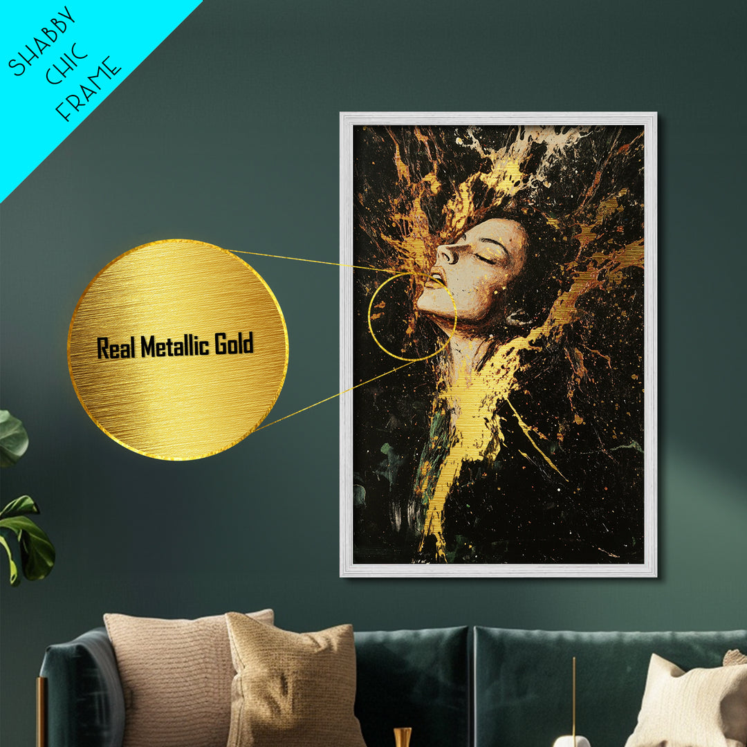 Fiery Witch Metallic Gold Art Metal Art with Real Wood Frame, Spooky Season Haunted Portrait, Creepy Gothic Halloween Wall Hanging
