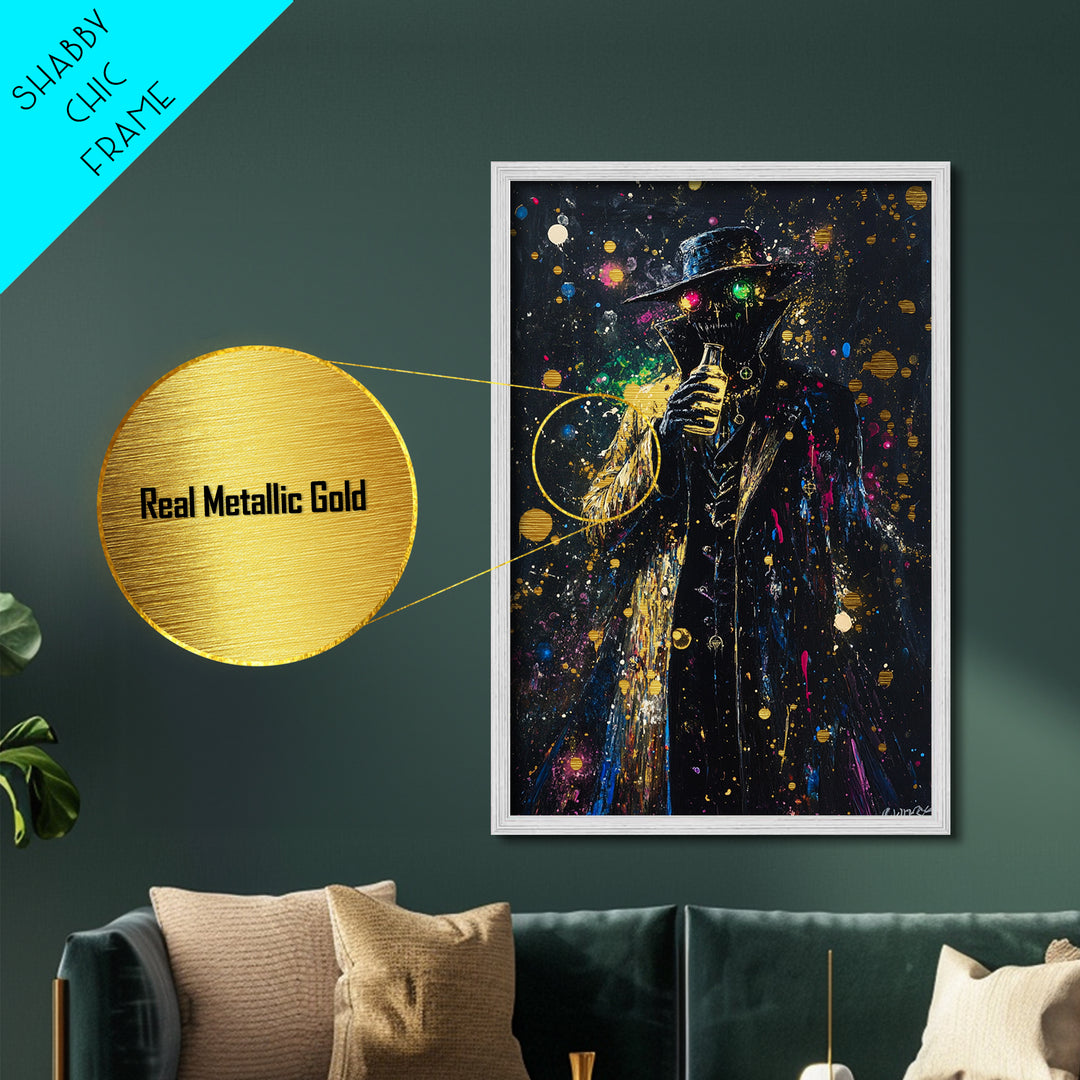 Spooky Alchemist Halloween Metallic Gold Art | Creepy Horror Metal Art Potion Artwork | Framed In Real Wood For Haunted Vibes