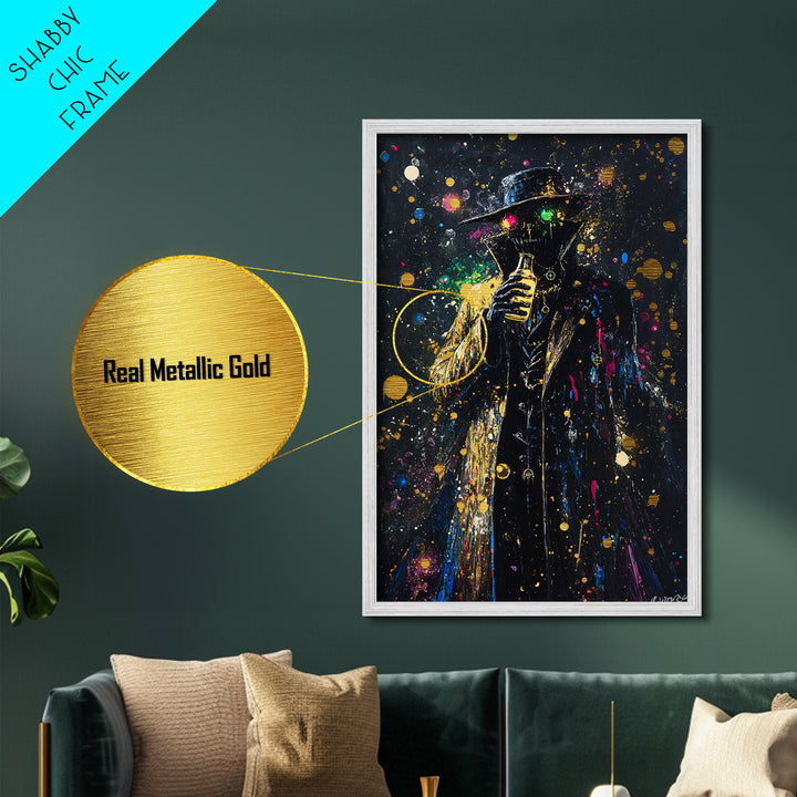 Spooky Alchemist Halloween Metallic Gold Art | Creepy Horror Metal Art Potion Artwork | Framed In Real Wood For Haunted Vibes