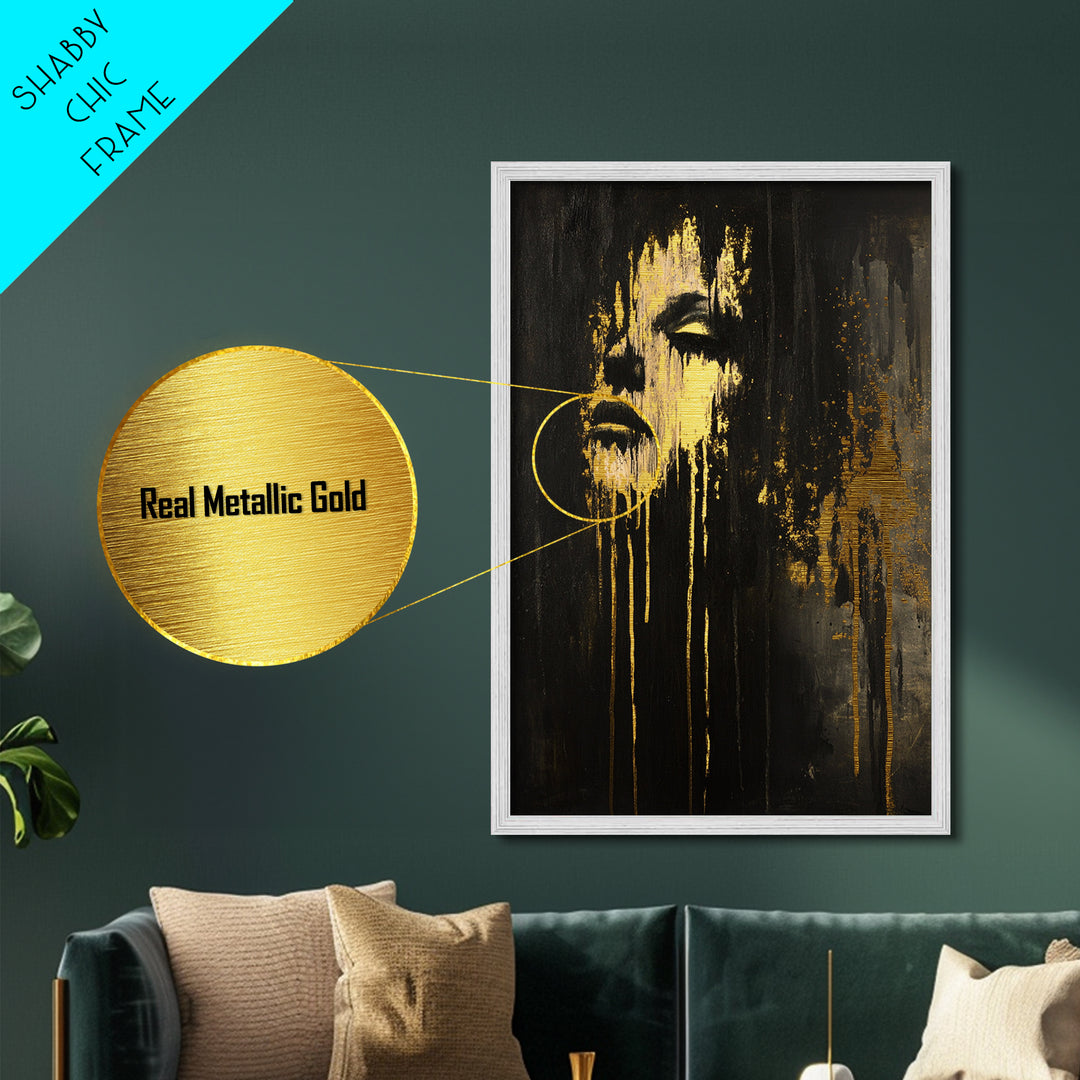 Ghostly Fading Face – Horror-Inspired Metallic Gold Art, Gothic Wall Metal Art, Spooky Season Artwork Framed with Real Wood