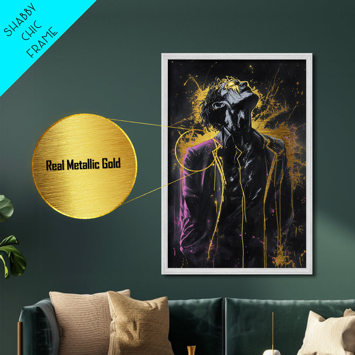 Creepy Horror Portrait Metallic Gold Art, Spooky Season Metal Art on Real Wood Frame, Haunted Gothic Halloween Wall Art