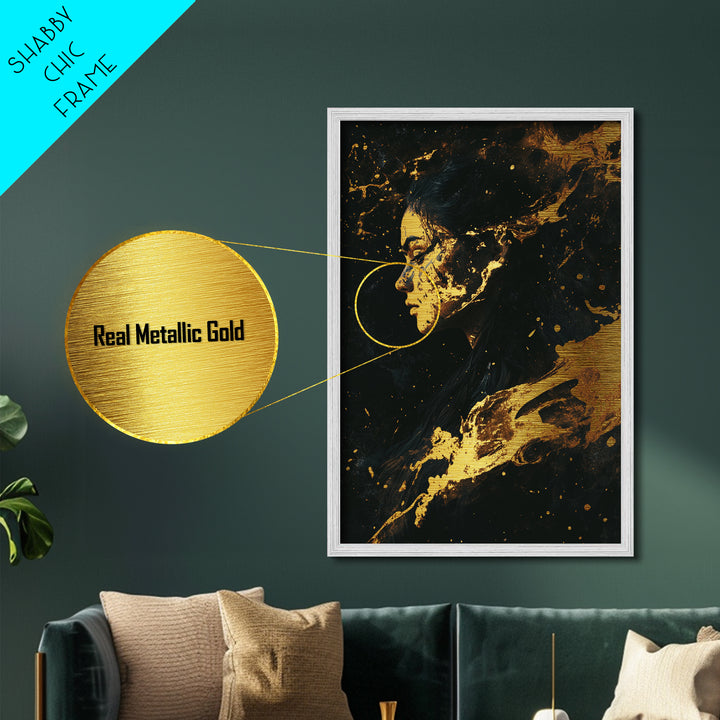 Witchy Woman Portrait Metal Art, Spooky Season Metallic Gold Art in Real Wood Frame, Halloween Haunted Wall Decor Accent