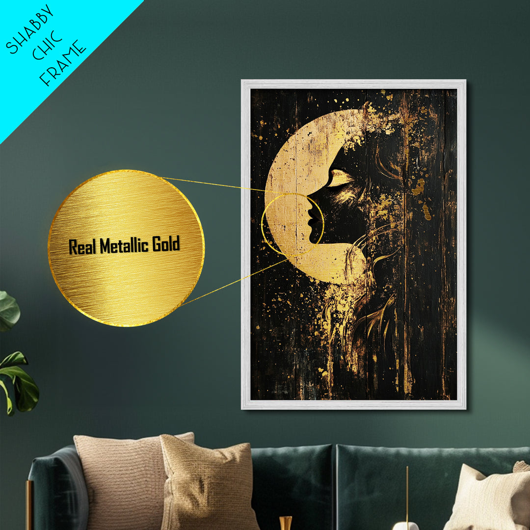 Moonlit Goddess Metallic Gold Art, Gothic Witchy Metal Art on Wood Frame, Spooky Halloween Season Wall Hanging Accent