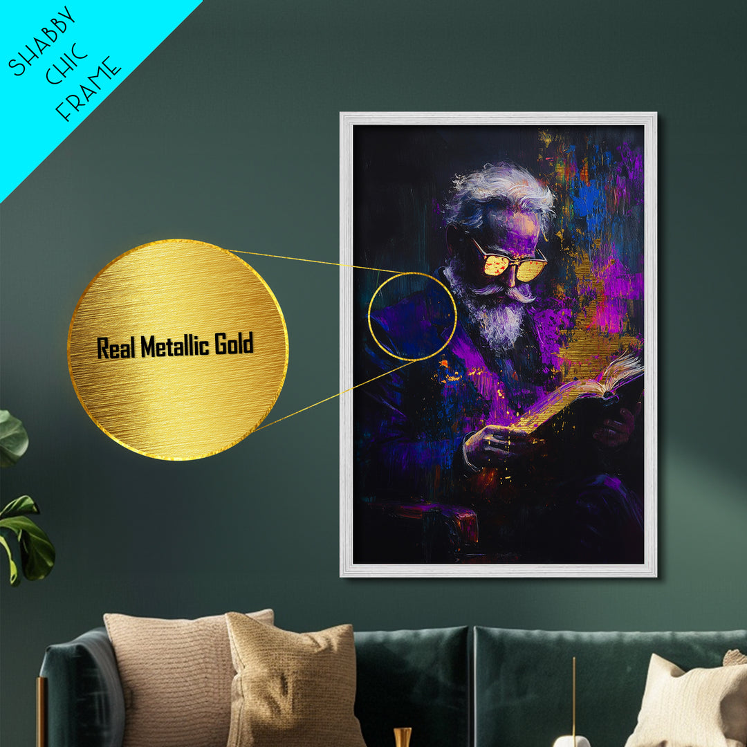 Haunted Scholar Metallic Gold Art Metal Art Gothic Halloween Painting with Real Wood Frame Spooky Reading Room Wall Decor