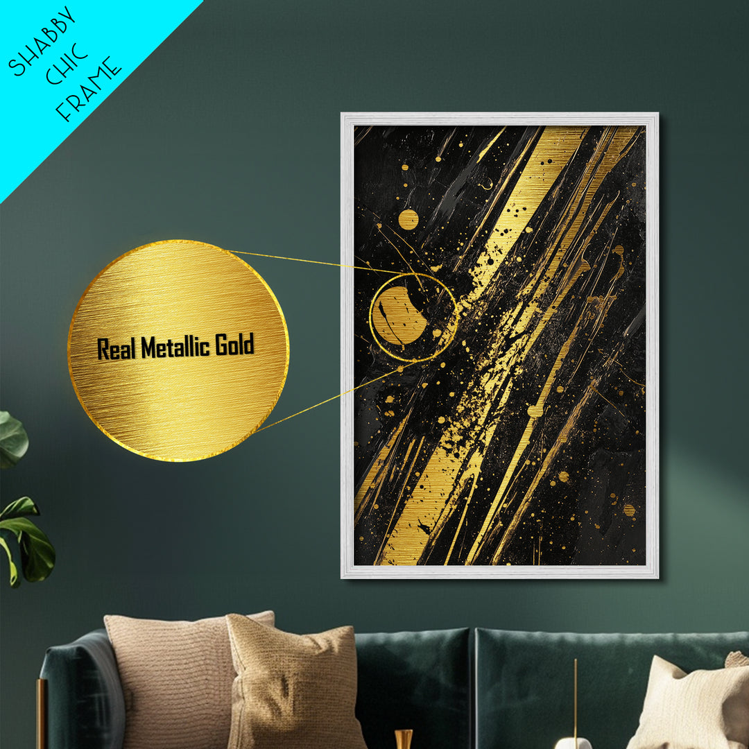 Witchy Abstract Splatter Metallic Gold Art on Black, Gothic Spooky Season Metal Art with Real Wood Frame for Halloween Decor