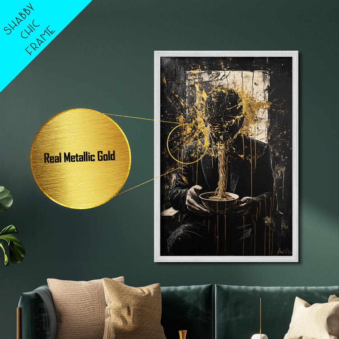 Haunted Spirit Explosion Metallic Gold Art, Creepy Horror Season Metal Art on Black Canvas with Real Wood Frame for Halloween