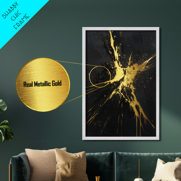 Metal Art Metallic Gold Halloween Wall Decor, Gothic Abstract Splatter Painting, Spooky Season Accent framed in real wood