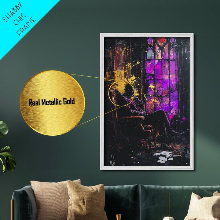 Gothic Vampire Study Metallic Gold Art, Haunted Horror Portrait Metal Art, Halloween Wall Decor with Real Wood Frame