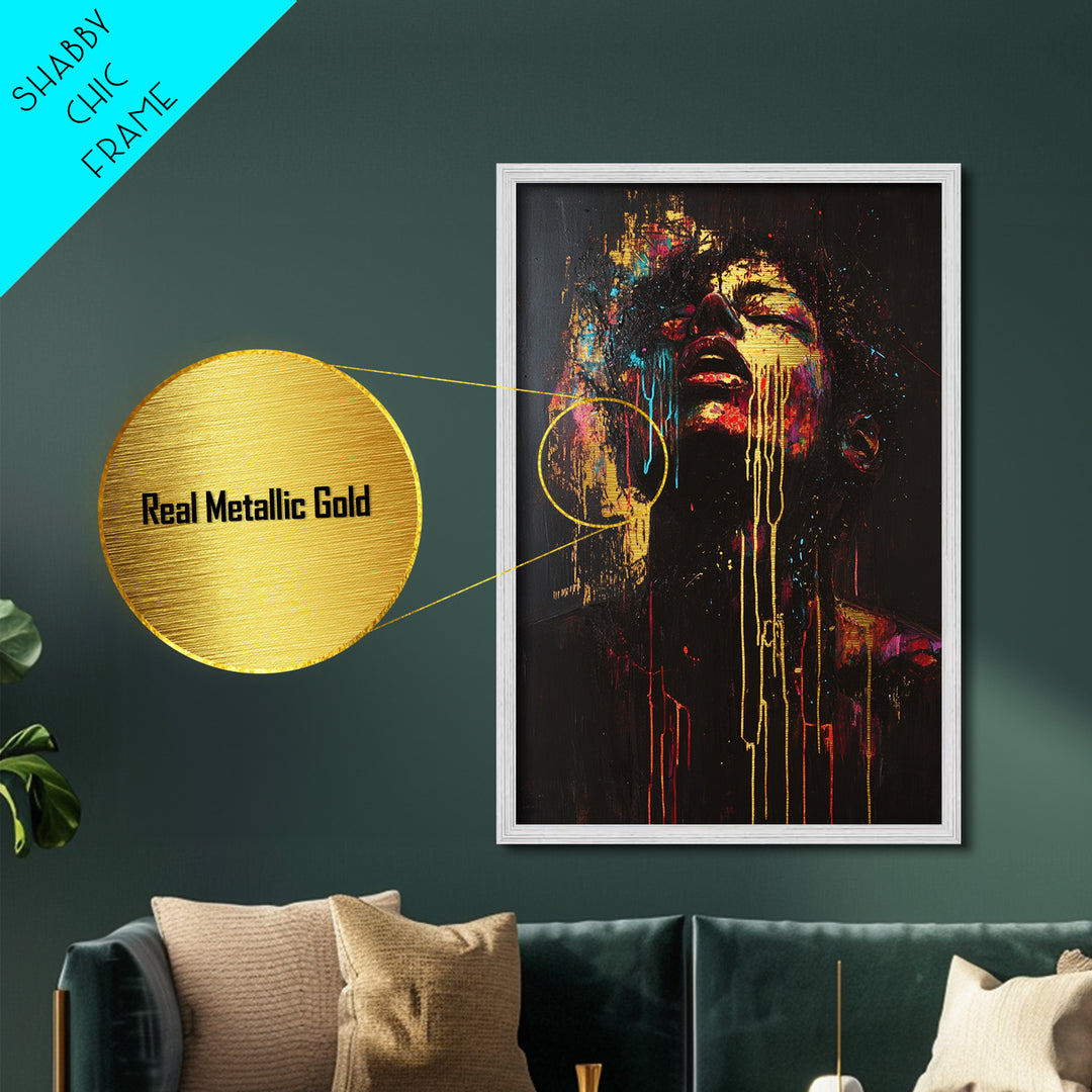 Vibrant Horror Scream Metallic Gold Art Metal Art Creepy Spooky Halloween Abstract Wall Art in real wood handcrafted frame