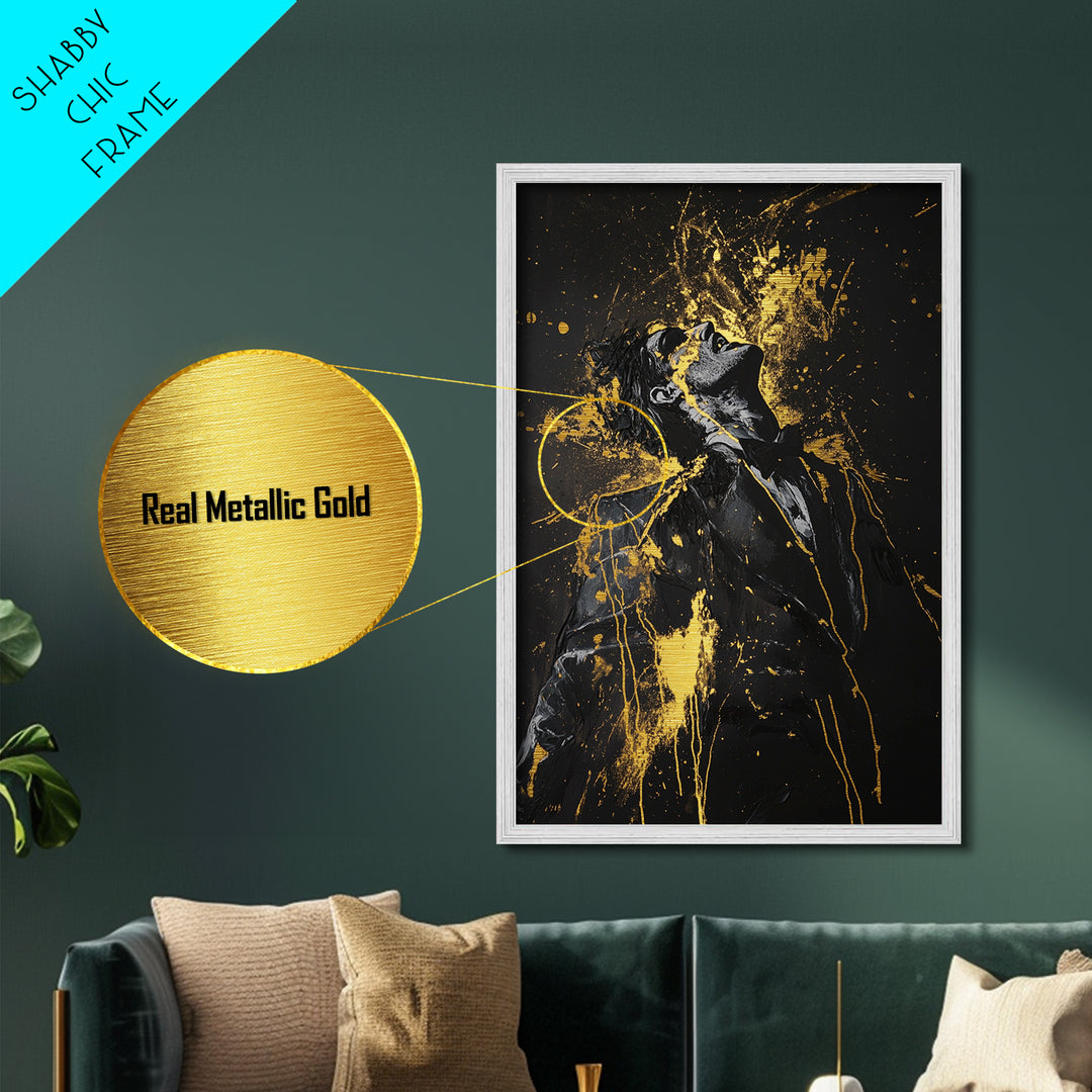 Screaming Woman Metallic Gold Art, Horror Gothic Metal Art with Real Wood Frame, Spooky Halloween Haunted Season Wall Piece