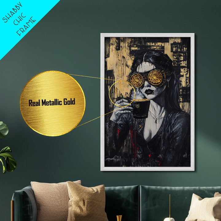Steampunk Witch Metallic Gold Art, Spooky Gothic Metal Art Portrait, Halloween Wall Hanging with Real Wood Frame