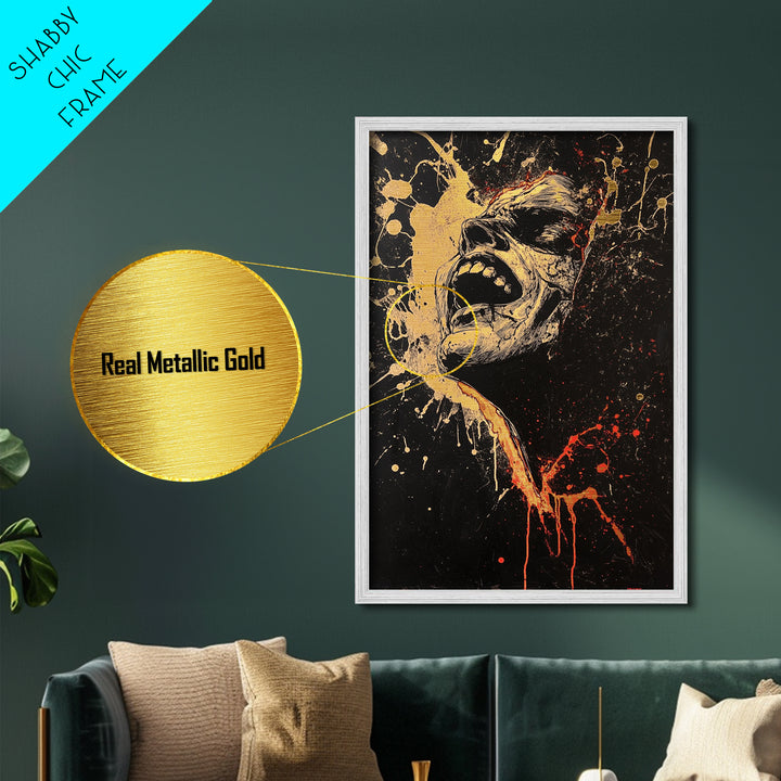 Haunted Scream Horror Wall Art | Metallic Gold Art & Metal Art | Gothic Halloween Decor, Real Wood Frame for Spooky Season