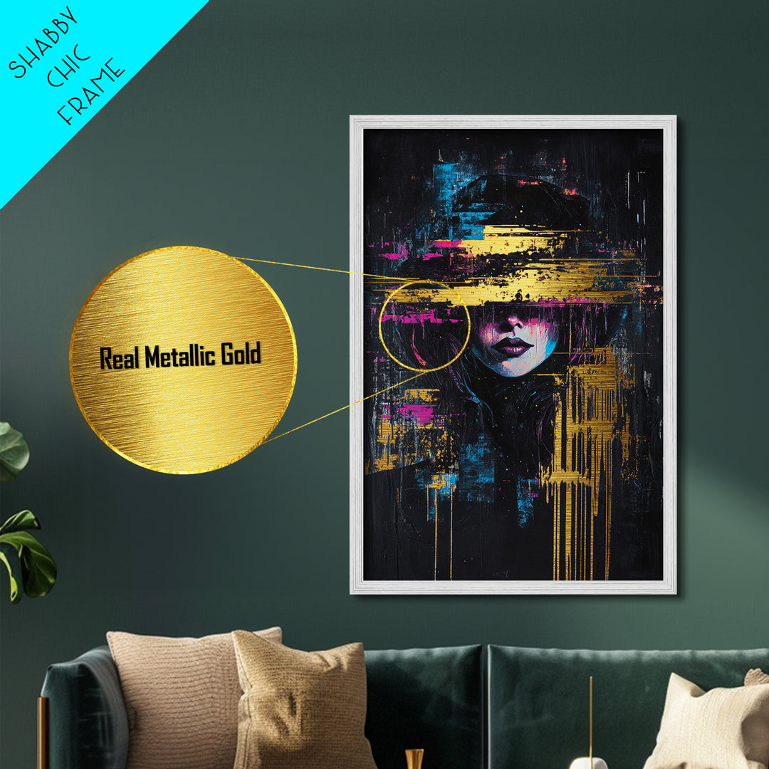 Cyberpunk Witch Portrait, Metallic Gold Art, Halloween Decor, Witchy Decor