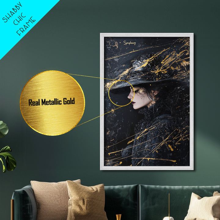 Witchy Woman Profile Metallic Gold Art, Gothic Spooky Season Metal Art Portrait, handcrafted and framed in real wood