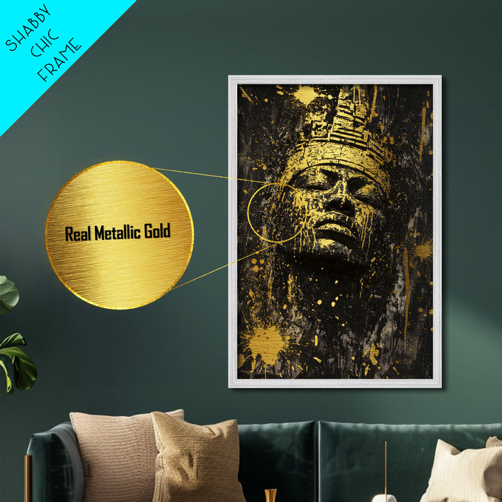 Ancient Haunted King Metallic Gold Art Metal Art Gothic Halloween Spooky Wall Decor with sturdy natural wood framing