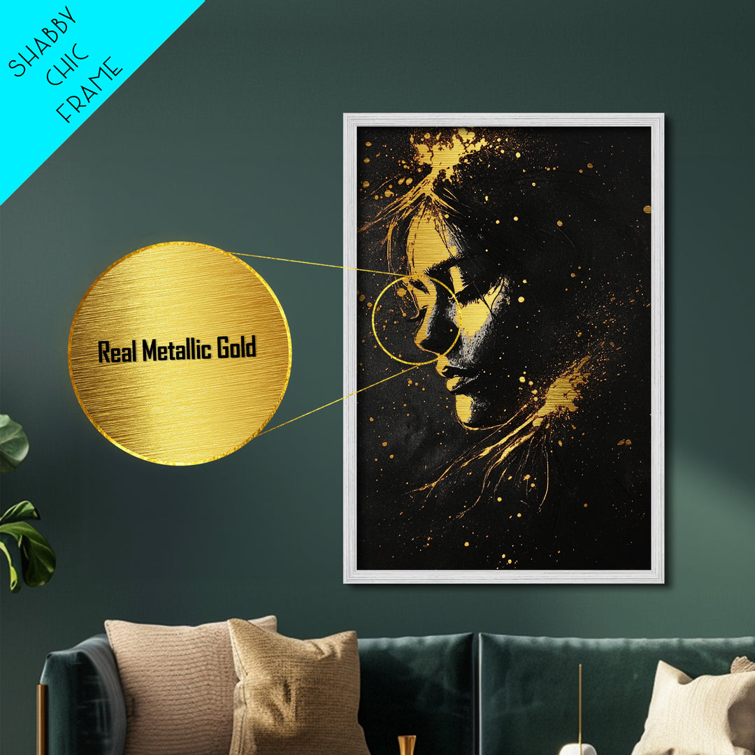Gothic Portrait Metallic Gold Art Metal Art Spooky Woman Face In Natural Wood Frame Creepy Halloween Wall Decoration
