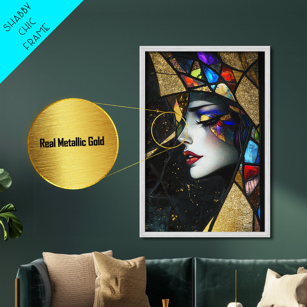 Stained Glass Witch Metallic Gold Art Metal Art Creepy Gothic Decor With Solid Wood Frame Halloween Spooky Wall Accent