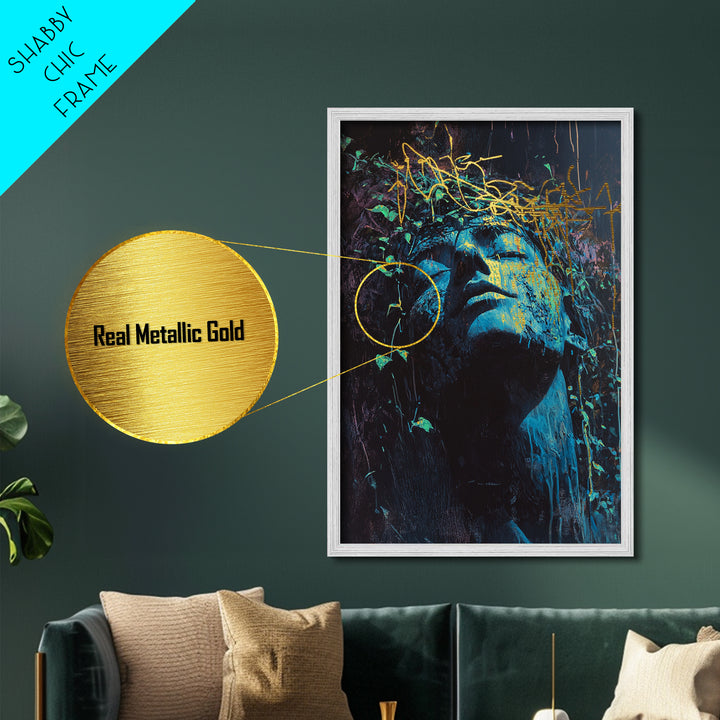 Haunted Statue Metallic Gold Art Metal Art Gothic Horror Bust Artwork With Real Wood Frame Spooky Season Halloween Decor