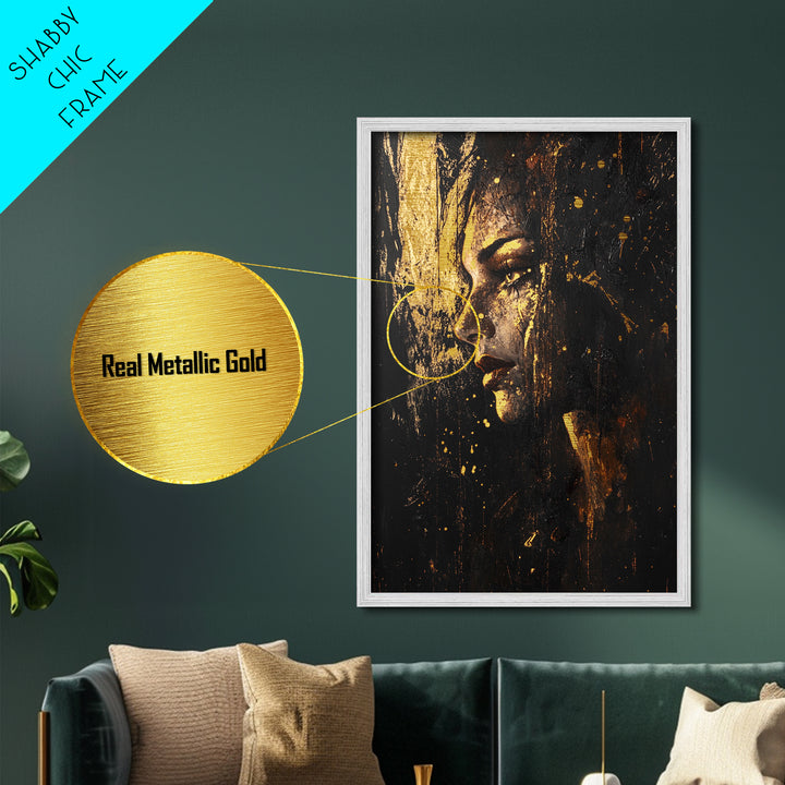Dark Sorceress Profile Metallic Gold Art Metal Art | Spooky Gothic Halloween Wall Art In Stained Real Wood Frame