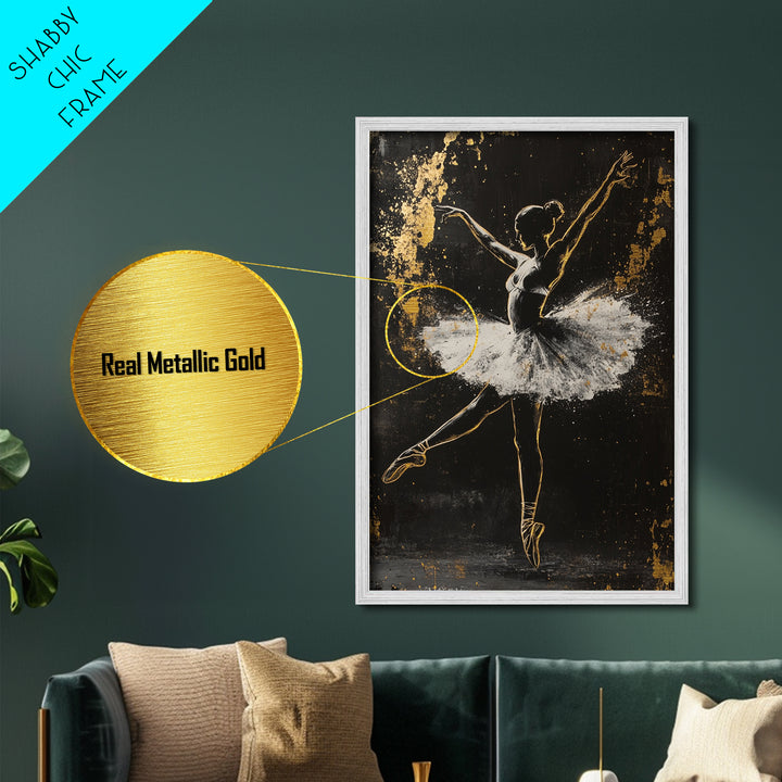 Ballerina Of Shadows Metallic Gold Art, Haunted Ballet Metal Art, Gothic Halloween Dance Wall Decor In Real Wood Frame