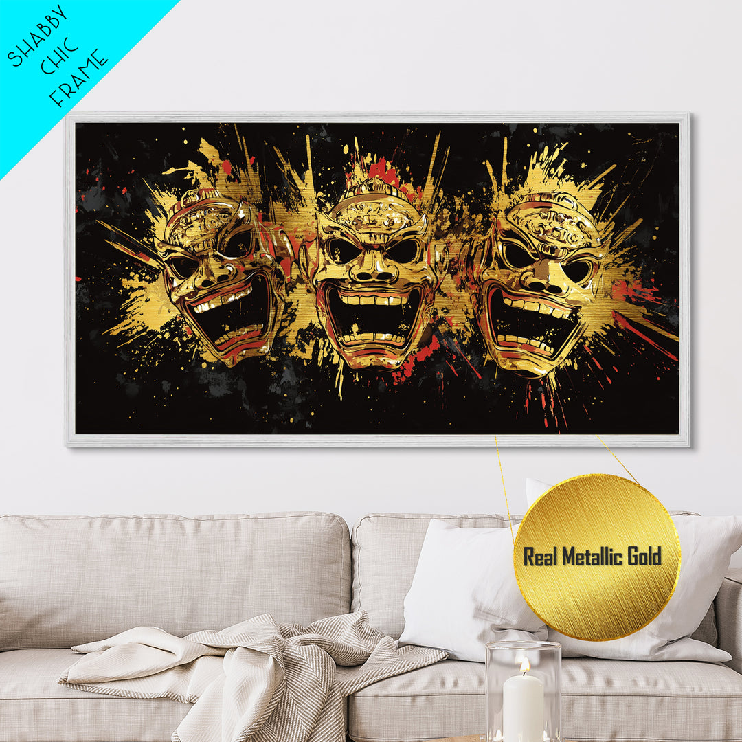 Skull Metallic Gold Metal Print, Gothic Splatter Art On Metal, Real Wood Frame Wall Décor, Macabre Dark Aesthetic Artwork