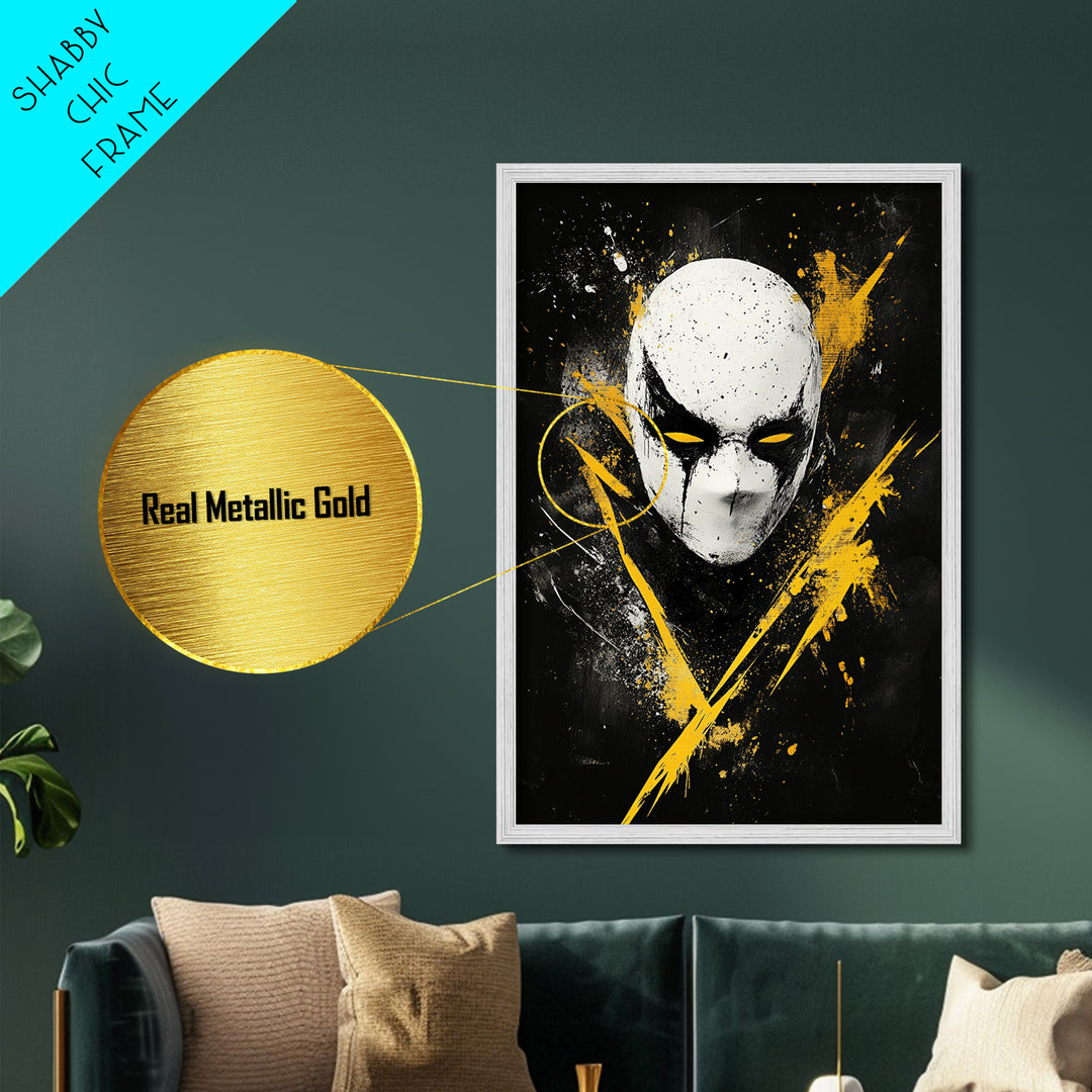 Bakongo Tribal Mask Metallic Gold Metal Print, African Ethnic Face Artwork, Spiritual Wall Hanging Decor, Real Wood Frame