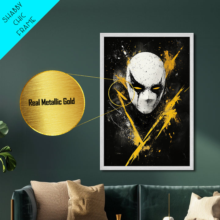Bakongo Tribal Mask Metallic Gold Metal Print, African Ethnic Face Artwork, Spiritual Wall Hanging Decor, Real Wood Frame