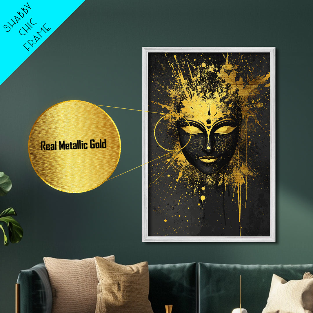 Goddess Face Metallic Gold Metal Print, Spiritual Wall Decor, Sacred Feminine Art, Real Wood Framed Modern Gold Artwork
