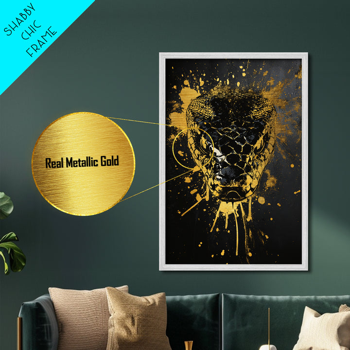Fierce Snake Head Art,Modern Animal Wall Decor,Real Wood Frame,Bold Reptile Artwork,Striking Home Accent