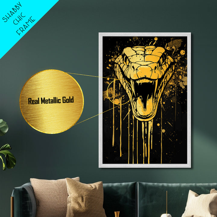 Viper Snake Fang Artwork,Modern Animal Wall Decor,Real Wood Frame,Bold Serpent Art,Striking Statement Decor