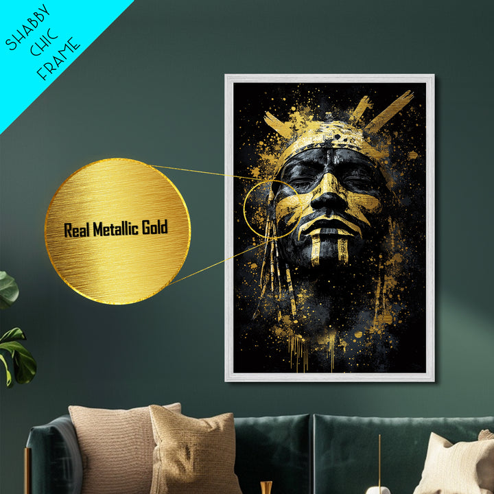 Tribal Warrior Mask Art,Bold Cultural Wall Decor,Real Wood Frame,Striking Tribal Artwork,Modern Statement Piece
