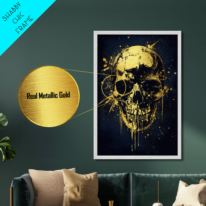 Bold Skull Artwork,Modern Gothic Wall Decor,Real Wood Frame,Striking Macabre Art,Edgy Statement Home Accent