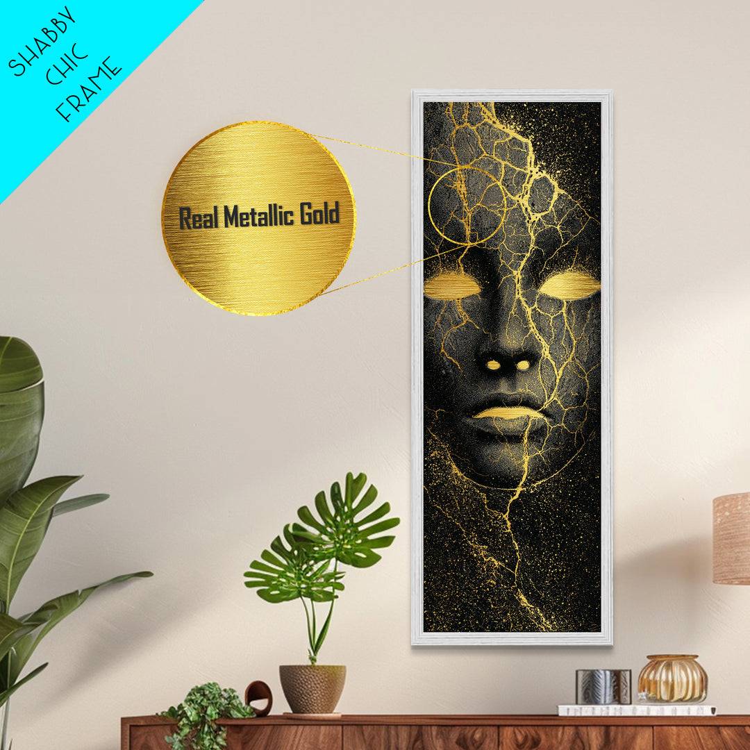 Mystical Nordic Mask Metallic Gold Art Metal Art | Viking Mythology Inspired Wall Art | Man Cave or Office Decor with Real Wood Frame