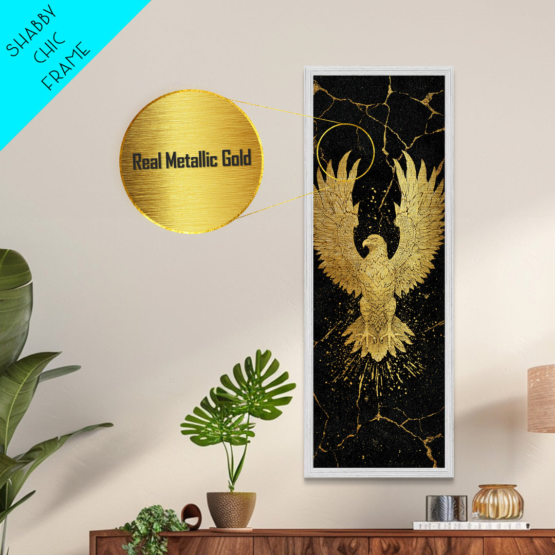 Golden Eagle Nordic Wall Art, Wood Framed Metal Art, Metallic Gold Art, Gold Leaf, Gold Foil Art