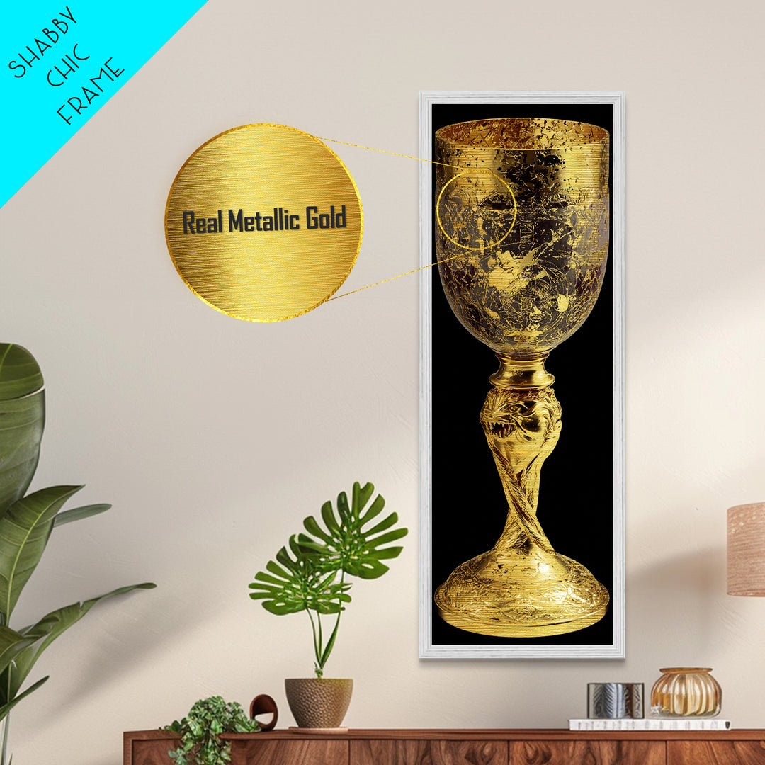 Golden Chalice Metal Art Print, Wood Framed Metal Art, Nordic Wall Art, Metallic Gold Art Print