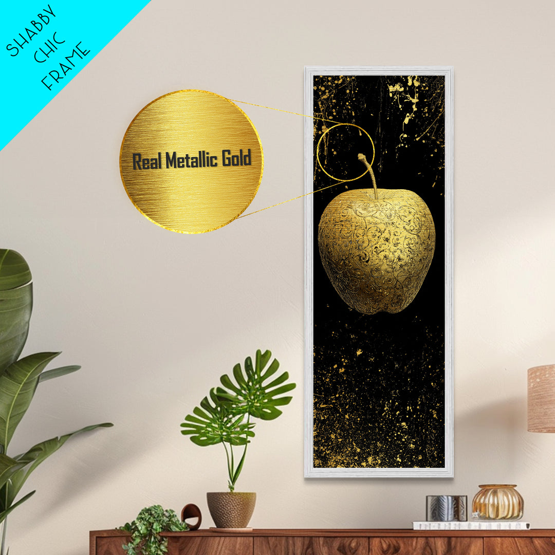 Golden Apple of Idunn Metallic Gold Art Metal Art, Norse Mythology Wall Decor, Viking Man Cave or Office Art in natural wood frame