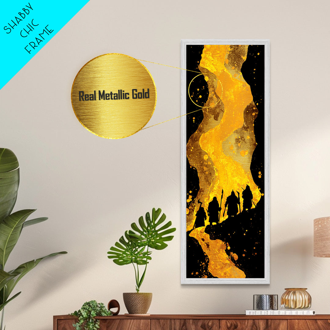 Nordic Einherjar Warriors Metallic Gold Art, Viking Metal Art for Mythology Lovers, Office Art or Dad Gift, Bold Statement Piece in Solid Wood Frame