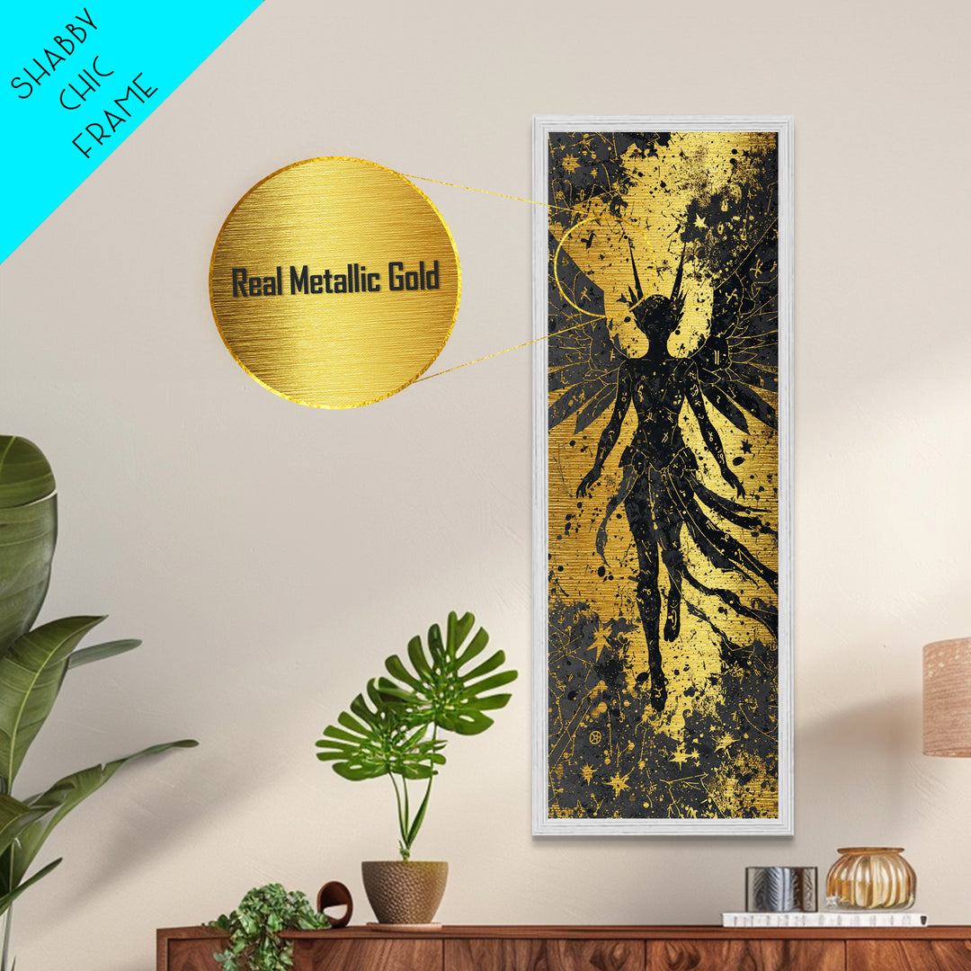 Metallic Gold Art Valkyrie Warrior Goddess, Norse Mythology Metal Art in real wood frame, Nordic office wall decor or dad gift